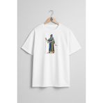 Oversize Mezopotamya Asur Sümer Babylon Göğüs Tasarımlı Unisex T-Shirt - Beyaz