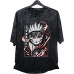 Oversize Naruto Manga V3 Baskılı Yıkamalı T-Shirt, Unisex Anime Baskılı Vintage Tişört - XL - Siyah
