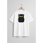 Oversize Polis Çelik Yelek Göğüs Tasarımlı Unisex T-Shirt
