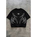 Oversize Siyah Beyaz Erkek Tişört Beyaz Tribal Baskılı %100 Pamuk Modern Streetwear - 2XL