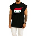 Oversize Suriye Bayrağı Haritası Göğüs Tasarımlı Atlet - Siyah