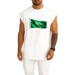 Oversize Suudi Arabistan Bayrak Göğüs Tasarımlı Unisex Spor Atlet - Beyaz - XL