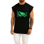 Oversize Suudi Arabistan Bayrak Göğüs Tasarımlı Unisex Spor Atlet - Siyah