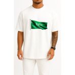 Oversize Suudi Arabistan Bayrak Göğüs Tasarımlı Unisex T-Shirt - Beyaz - XL