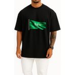 Oversize Suudi Arabistan Bayrak Göğüs Tasarımlı Unisex T-Shirt - Siyah