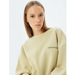Oversize Sweatshirt Arkası Baskılı Bisiklet Yaka Yıldız İşlemeli Şardonlu