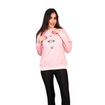 Oversize Sweatshirt Bisiklet Yaka Göz Baskılı Uzun Kollu Sweatshirt Kadın (Pembe, L)