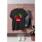 Oversize Sweet Cherry Tasarımlı Unisex T-Shirt - Siyah