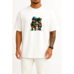 Oversize Teddy Bear Gözlüklü 2 Ayı Göğüs Baskılı Unisex T-Shirt