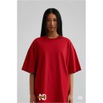 Oversize Tişört Kadın | Sol Alt "Nevermınd" Baskılı Geniş Kalıp T-Shirt Unisex