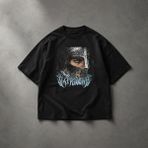 Oversize Unisex Siyah Tişört – Mifer Baskı, %100 Pamuk Streetwear Tasarım - L