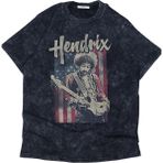 Oversize Vintage Jimi Hendrix Baskılı Yıkamalı T-Shirt, Unisex Rock Band Temalı Tişört - Siyah