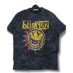 Oversize Yellow BLINK-182 Baskılı Yıkamalı T-Shirt, Unisex Rock Band Temalı Vintage Tişört - Siyah