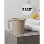 Ovio Ev Yaşam 2'li Plastik Saplı Maşrapa 1600 ml Tuvalet Banyo Plastik Su Kabı Kahverengi - Kahverengi - Cappuccino