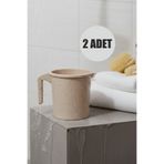 Ovio Ev&Yaşam 2'li Plastik Saplı Maşrapa 1600 ml Tuvalet Banyo Plastik Su Kabı Kahverengi