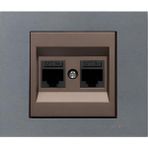 Ovivo Grano Metalik Cat6 RJ45 Çift Jaklı Data Prizi Mocha + Füme Çerçeve