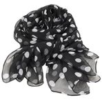 OVOY Kadınlar için Şık Yumuşak Şifon Polka Dot Eşarp - Vintage 1950'ler Şifon Eşarp Çiçek Baskı Şal, Büyük Beyaz Noktalı Siyah Eşarp, 62 * 28.5 inch