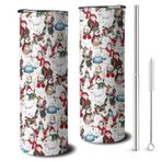 owbgsdh 20 oz Noel Kapaklı ve Pipetli Sıska Bardaklar, Retor Kardan Adam Paslanmaz Çelik Vakum Yalıtımlı Seyahat Kahve Kupası Fincan Su Şişesi, Noel Dekoru Eşyaları Aksesuarları Kadınlar için