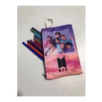 Owl Bag Bts -Kpop Grup Üyeleri Pembe Desenli Tasarım Bez Kalemlik-Cüzdan