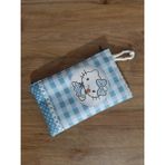 Owl Bag Hello Kity - Ekose Indigo Mavi Bej Desenli Tasarım Bez Kalemlik-Cüzdan