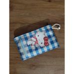 Owl Bag Hello Kity - Ekose Lacivert Beyaz Desenli Tasarım Bez Kalemlik-Cüzdan