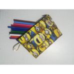 Owl Bag Minions Desenli Tasarım Bez Kalemlik-Cüzdan