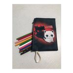 Owl Bag Swety Devil Cat Desenli Tasarım Bez Kalemlik - Cüzdan