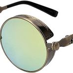 OWL Steampunk Vintage Retro Yuvarlak Daire Gotik Hippi Renkli Plastik Çerçeve Güneş Gözlüğü Renkli Lens, Steampunk Pirinç/Sarı Ayna
