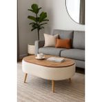 Own Home Luno Orta Sehpa, Teddy Kumaş Kaplamalı Ahşap Ayaklı Yuvarlak Orta Sehpa, Modern Orta Sehpa - Beyaz