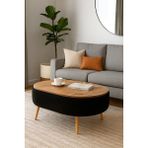 Own Home Luno Orta Sehpa, Teddy Kumaş Kaplamalı Ahşap Ayaklı Yuvarlak Orta Sehpa, Modern Orta Sehpa - Siyah