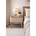 Own Home Nivo Sandıklı Komodin, Teddy Kumaş Kaplamalı Ahşap Ayaklı Modern Komodin - Bej