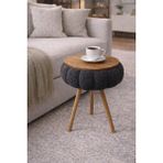 Own Home Papatya Teddy Kumaş Kaplamalı Ahşap Ayaklı Yuvarlak Zigon Sehpa , Yan Sehpa - ANTRASİT