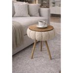 Own Home Papatya Teddy Kumaş Kaplamalı Ahşap Ayaklı Yuvarlak Zigon Sehpa , Yan Sehpa - BEJ