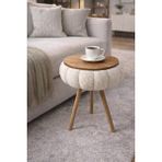 Own Home Papatya Teddy Kumaş Kaplamalı Ahşap Ayaklı Yuvarlak Zigon Sehpa , Yan Sehpa - BEYAZ