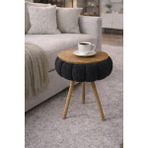 Own Home Papatya Teddy Kumaş Kaplamalı Ahşap Ayaklı Yuvarlak Zigon Sehpa , Yan Sehpa - SİYAH