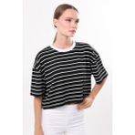 Owut Collection Çizgili Trend Kısa Kollu Bluz - Siyah - Beyaz