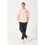 Owut Collection Erkek Bisiklet Yaka Baskı Detaylı Oversize T-Shirt - 02S-Bej - XL