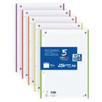 Oxford A4, kareli, delikli, yedek paket, 250 yaprak, kareli 5 x 5, 5 canlı renk