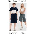 OXVİN 2' li Comfort Label Bağcıklı Oversize Uzun Kadın Bermuda Şort (Lacivert - Füme)