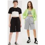 OXVİN 2' li Comfort Label Bağcıklı Oversize Uzun Kadın Bermuda Şort