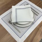 Oya Home Çift Pikolu Amerıkan Servis & Peçete Set -4 Parça - Açık Mavi - Lacivert - 35 x 45 cm