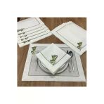 Oya Home Kaneviçe İşlemeli & El Dantelli Amerıkan Servıs (6) & Peçete (6) Set -12 Parça