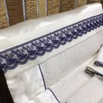 Oya Home Lacivert Dantelli Tek Kişilik Pike Takımı-4 Parça - Kırık Beyaz