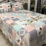 Oya Home Patchwork El Işlemeli Kaneviçe ve Dantel Aplikeli Yatak Örtüsü - 3 Parça - 260 x 260 cm - Renkli
