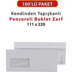 Oyal Buklet Beyaz Zarf 100'LÜ 110GR Pencereli Fatura Zarfı Para Zarfı Silikonlu
