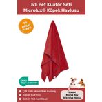 oyapet 5'li Pet Kuaför Havlusu Seti Microlux® Süper Su Emici Hızlı Kuruyan Yıkanabilir Havlu Set - Kırmızı