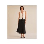 OYERGA MODA Kadın Siyah Keten Midi Etek