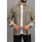 Oyga Erkek Açık Haki Slim Fit Dar Kalıp Çift Cepli Pamuklu Kot Gömlek