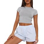 OYIGELZ Crop Tops Y2K Açık Gri-X1 Kısa Kollu Kadın T-shirt