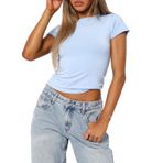OYIGELZ Crop Tops Y2K Gökyüzü Mavisi-T1 Kısa Kollu Kadın T-shirt